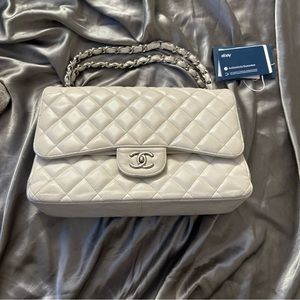White Chanel jumbo classic flap bag